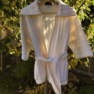Vintage wool belted cardigan with wide collar.